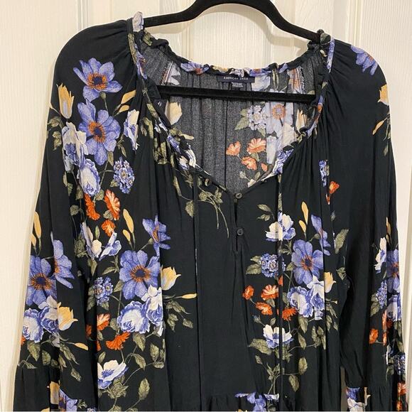 American Eagle Black Floral Print Boho Blouse Size XXL - Picture 2 of 6